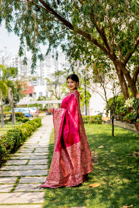 Pink Color Handloom Raw Silk Saree