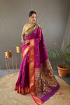 Pink Elegant Paithani Weaving Saree with Ganga Jamuna Border: Rich Pallu, All-Over Buttis & Unstitched Blouse Piece.