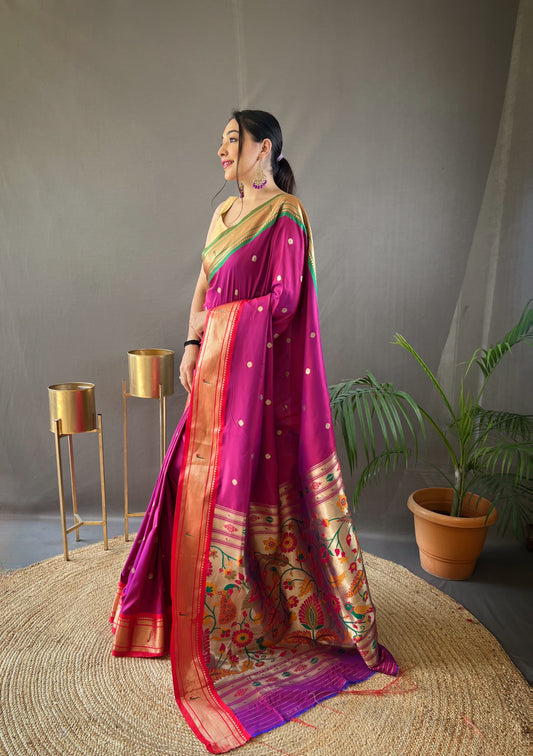 Pink Paithani Weaving Saree with Ganga Jamuna Border