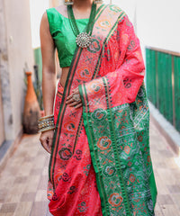 Pink Patola Silk Saree with Meenakari Weaving