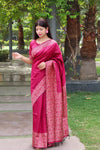 Pink Kalamkari Bangalori Handloom Raw Silk Weaving Saree