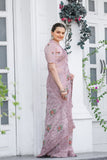 Pink Chiffon Saree With cutwork