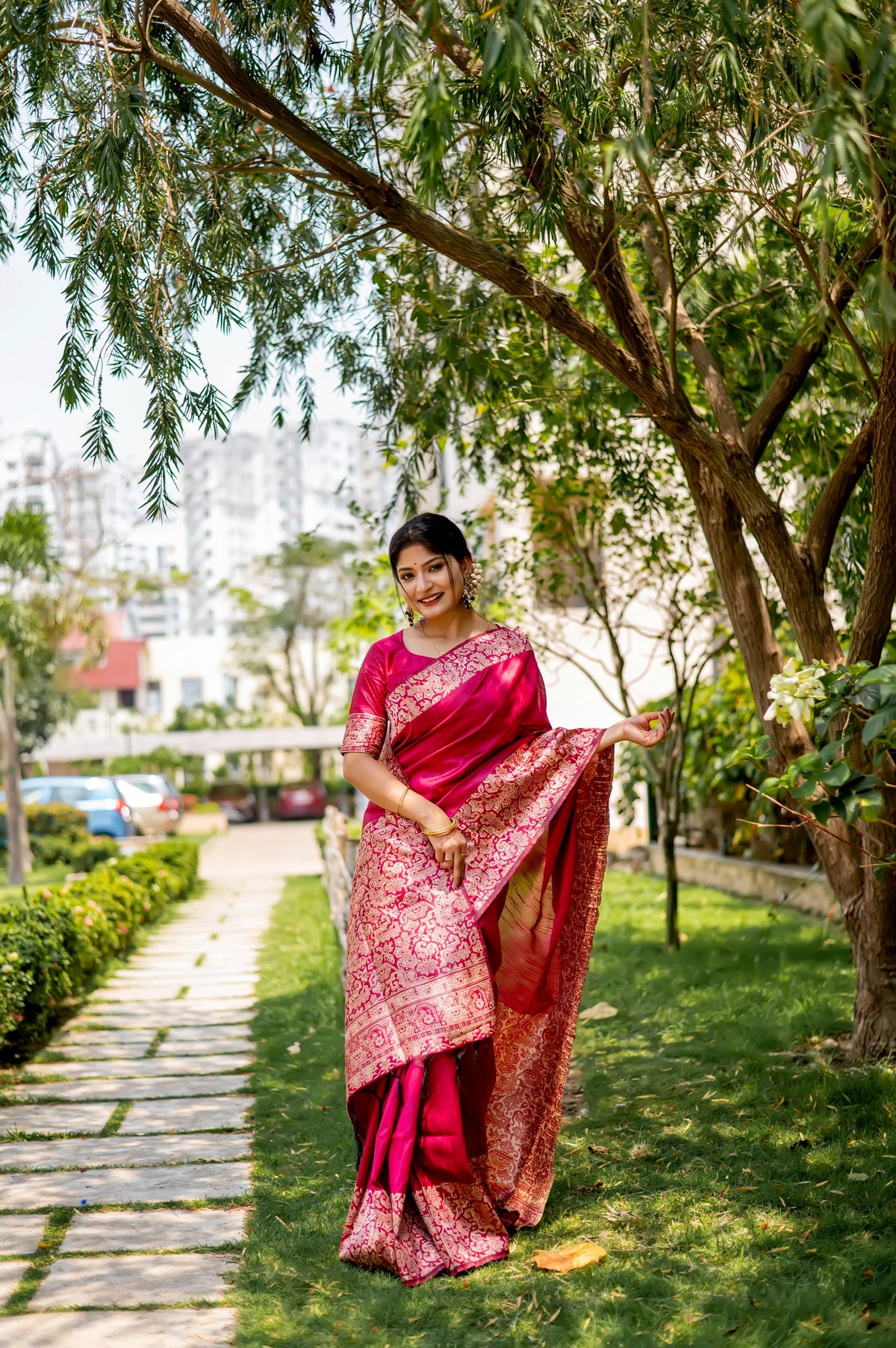 Pink Color Handloom Raw Silk Saree