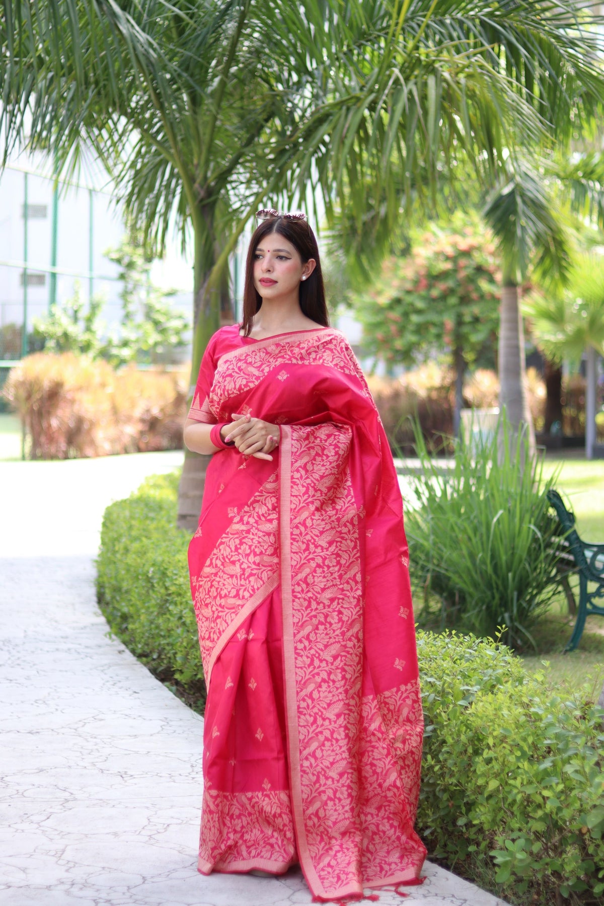 Pink Bangalore Handloom Raw Silk Saree with Running Blouse