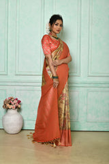 Pista Soft Silk Saree with Kalamkari Prints