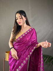 Purple Pure Ruhi Silk Embroidered Saree With Blouse