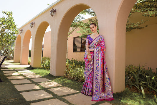 Purple Banarasi Soft Silk Paithani Patola Saree For Women