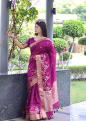 Resham Silk Purple Linen Saree