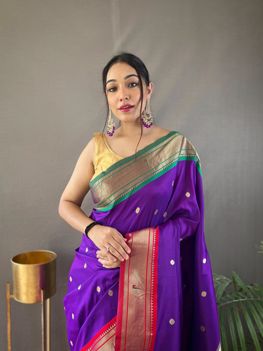 Purple Paithani Weaving Saree with Ganga Jamuna Border