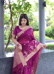 Resham Silk Purple Linen Saree