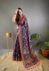 Purple Malai Cotton Saree with Kalamkari Print