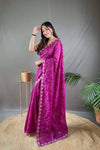 Purple Pure Ruhi Silk Embroidered Saree With Blouse