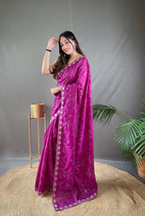 Purple Pure Ruhi Silk Embroidered Saree With Blouse