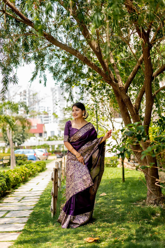 Purple Color Handloom Raw Silk Saree