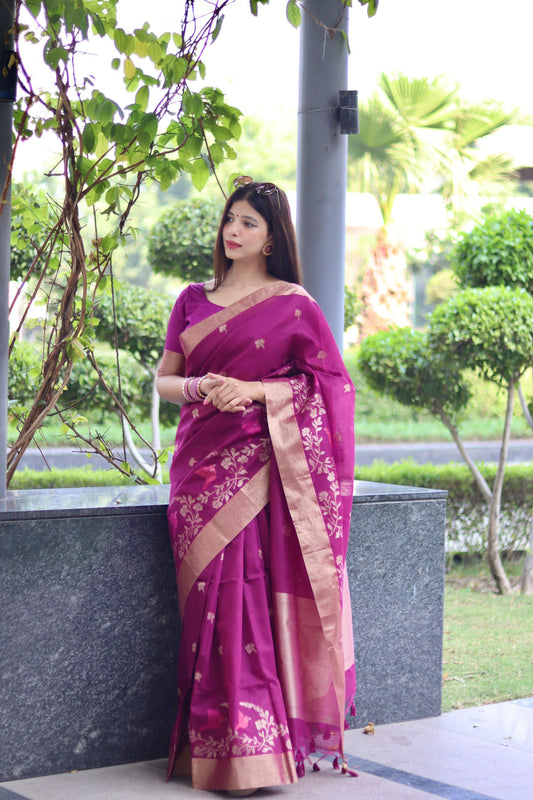 Resham Silk Purple Linen Saree