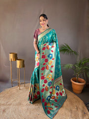 Rama Color Pure Soft Paithani Silk Saree