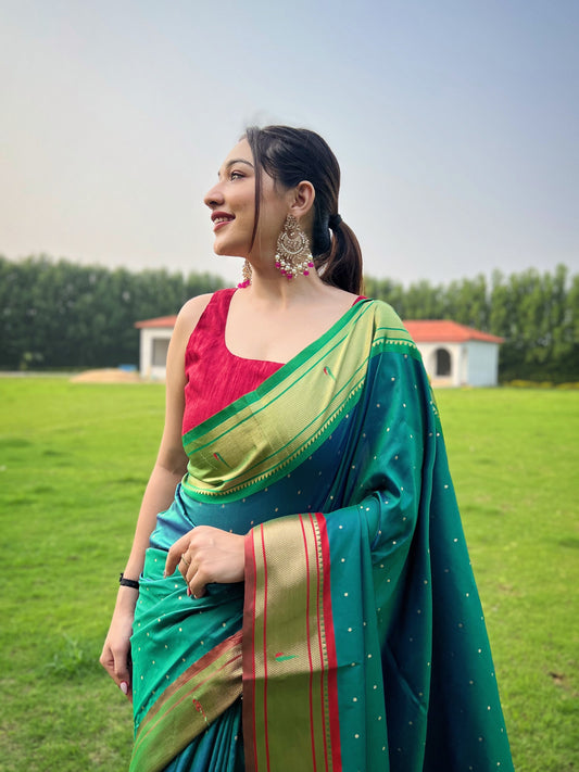 Rama Color Paithani Weaving Saree For Women