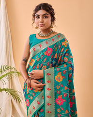 Rama Color Pure Paithani Silk Saree with Jaal Design