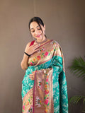 Rama Color Lucknowi Weaving Saree with Paithani and Patola Fusion