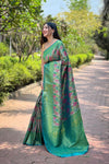 Rama Color Kanchipattu Silk Saree For Weddings