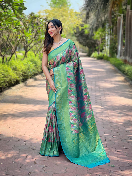 Rama Color Kanchipattu Silk Saree For Weddings