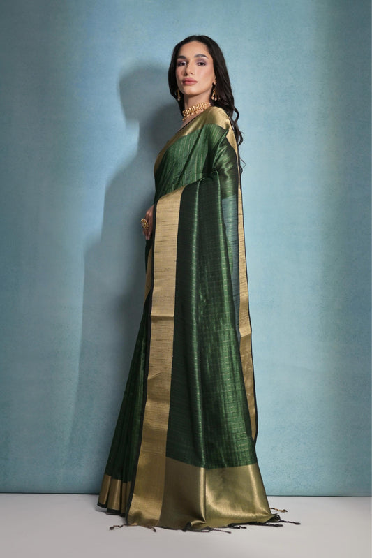 Teal Green Banarasi Raw Silk Saree