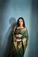 Teal Green Banarasi Raw Silk Saree