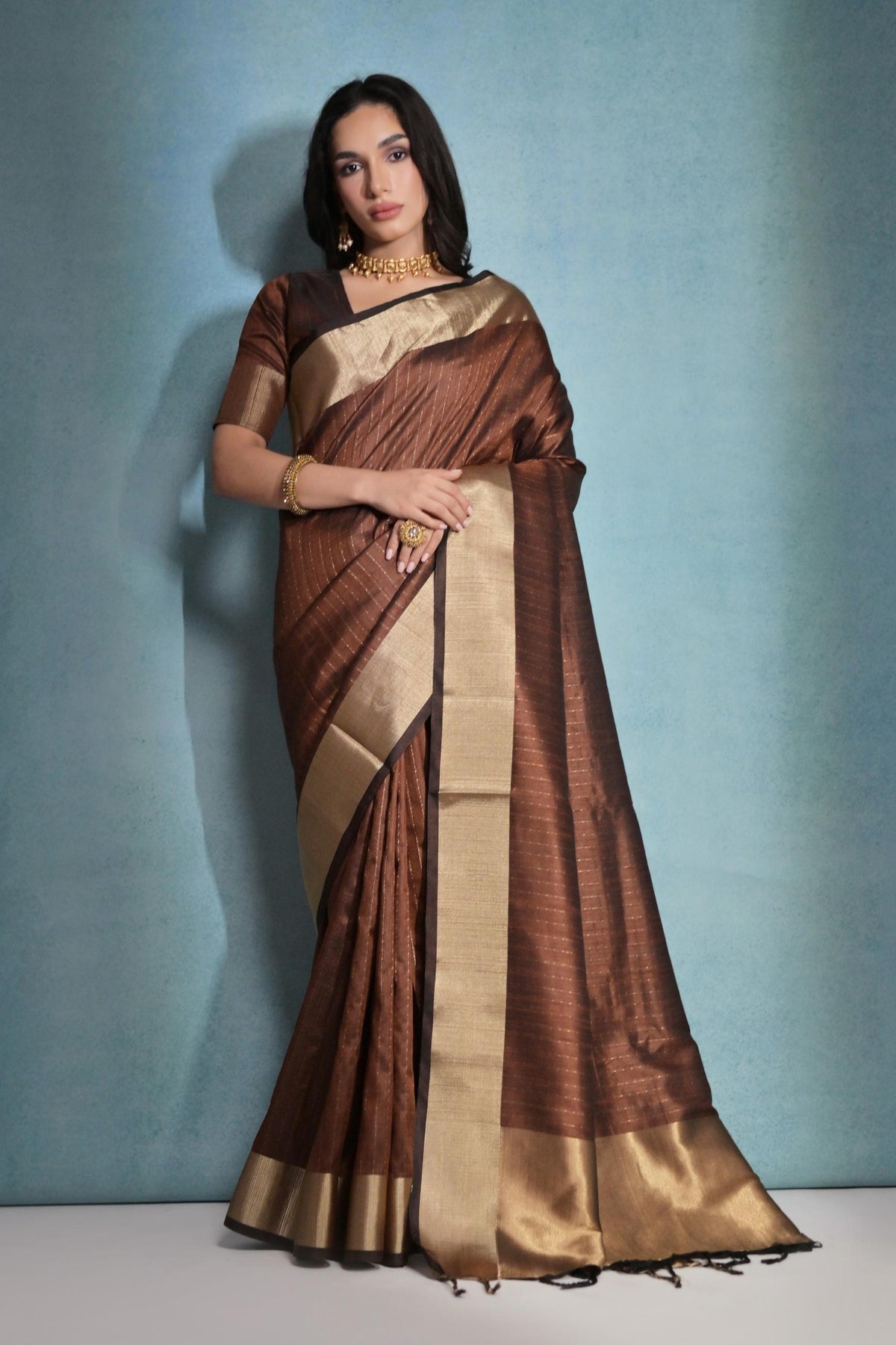 Coffee Banarasi Raw Silk Saree