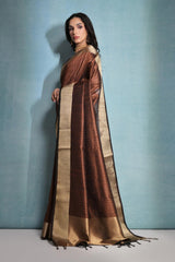 Coffee Banarasi Raw Silk Saree