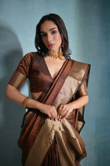 Coffee Banarasi Raw Silk Saree