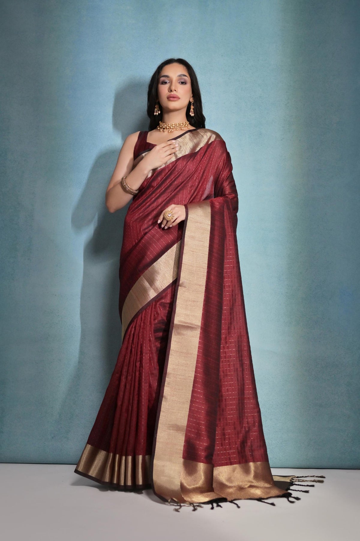 Maroon Banarasi Raw Silk Saree