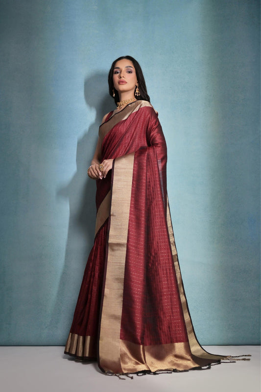 Maroon Banarasi Raw Silk Saree