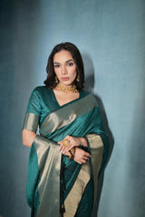 Rama Color Banarasi Raw Silk Saree