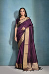 Wine Color Banarasi Raw Silk Saree