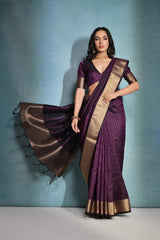 Wine Color Banarasi Raw Silk Saree