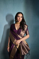 Wine Color Banarasi Raw Silk Saree