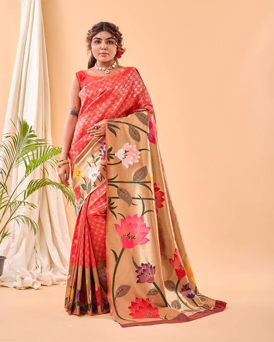 Red Color Paithani Silk Sari