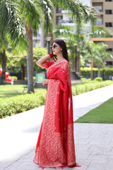 Red Bangalore Handloom Raw Silk Saree withRunning Blouse