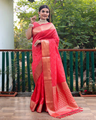 Exclusive Red Handloom Silk Bandhej Patola Sarees with Kanchi Borders & Unstitched Blouse Piece.