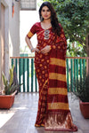 Red Bandhej Silk Saree with Tissue Pallu and Sibory Design