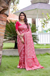 Elegant Red Color Pure Kanjivaram Pattu Saree with Heavy Zari Weaving, Rich Pallu & Contrast Blouse Piece.