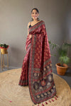 Red Digital Print Semi Silk Saree with Soft Weaves