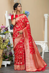 Red Soft Banarasi Katan Silk Saree