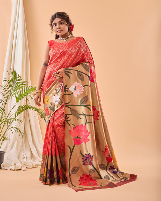 Red Color Paithani Silk Sari