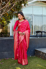 Red Soft Satin Silk Sarees For Wedding