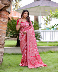 Elegant Red Color Pure Kanjivaram Pattu Saree with Heavy Zari Weaving, Rich Pallu & Contrast Blouse Piece.