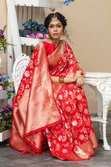 Red Soft Banarasi Katan Silk Saree