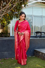 Red Soft Satin Silk Sarees For Wedding