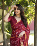Red Bandhej Silk Saree with Zari Weaving