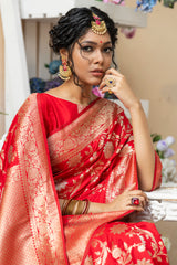 Red Soft Banarasi Katan Silk Saree